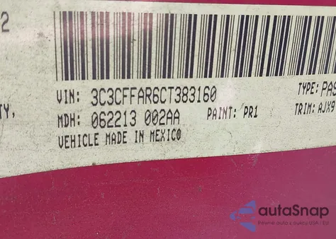 2012 Fiat 500 Pop from USA, damaged, VIN 3C3CFFAR6CT383160